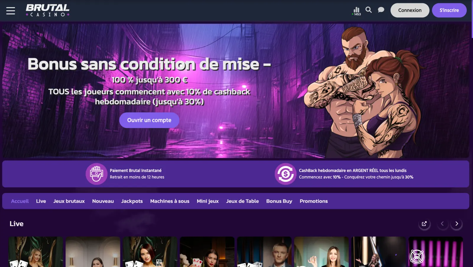 Bannière promotionnelle de Brutal Casino, bonus de bienvenue