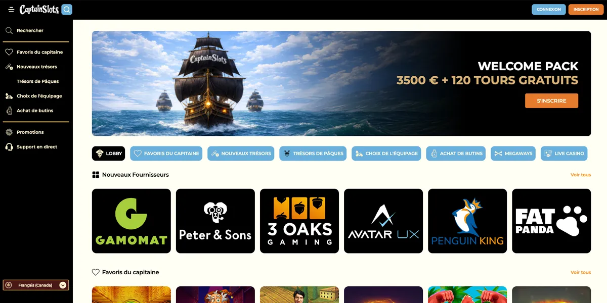 Bannière promotionnelle de Captain Slots Casino, bonus de bienvenue