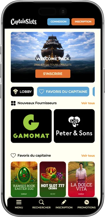 Bannière Captain Slots Casino – Version mobile optimisée