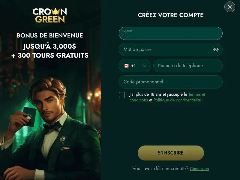 Crowngreen Casino - Inscription rapide en moins de 2 minutes