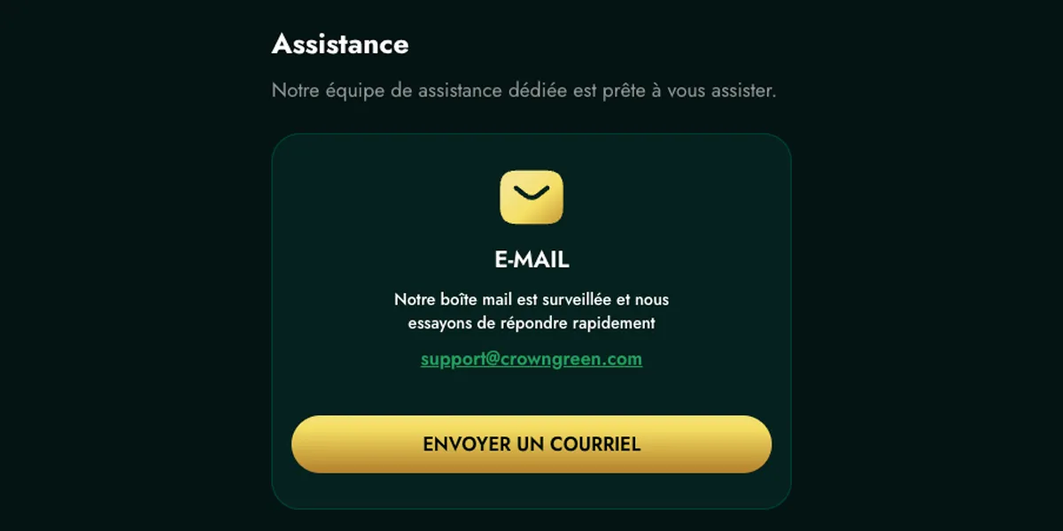 Crowngreen Casino - Service client 24 7 et assistance VIP