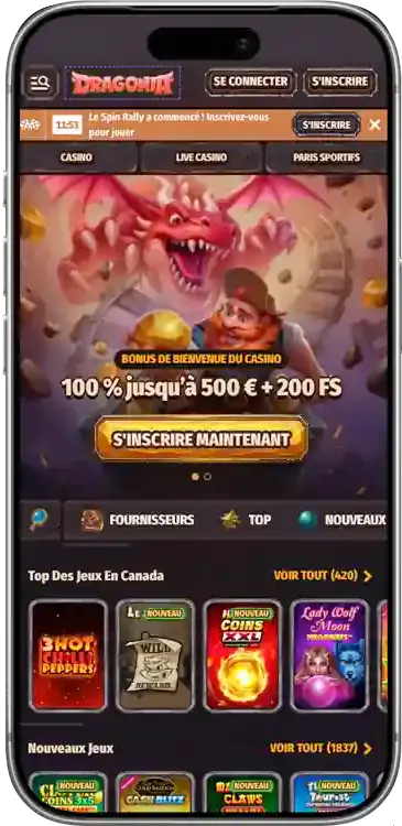 Bannière promotionnelle de Dragonia Casino – Bonus de bienvenue jusqu'à 500 € + 200 free spins