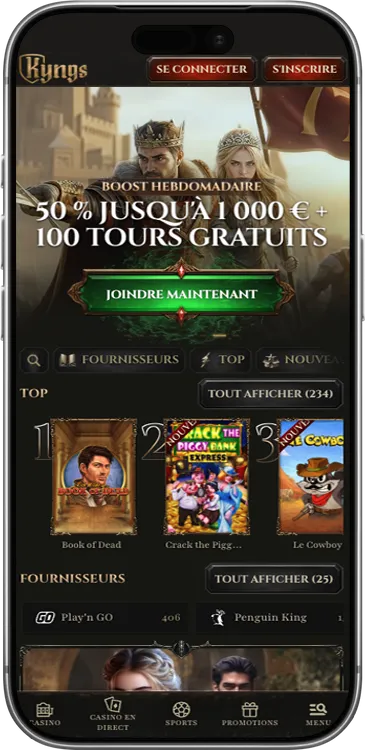 Aperçu de la version mobile Kyngs Casino