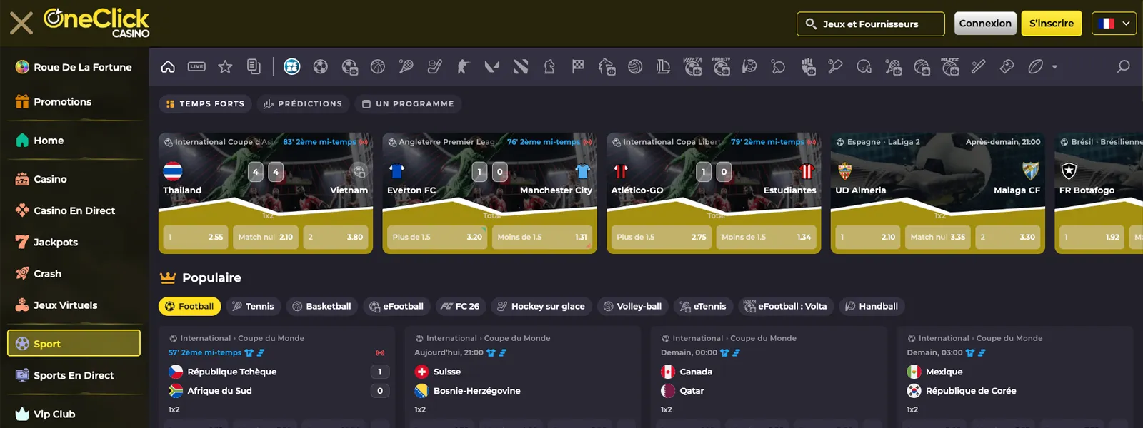 Paris sportifs et sportsbook OneClick Casino