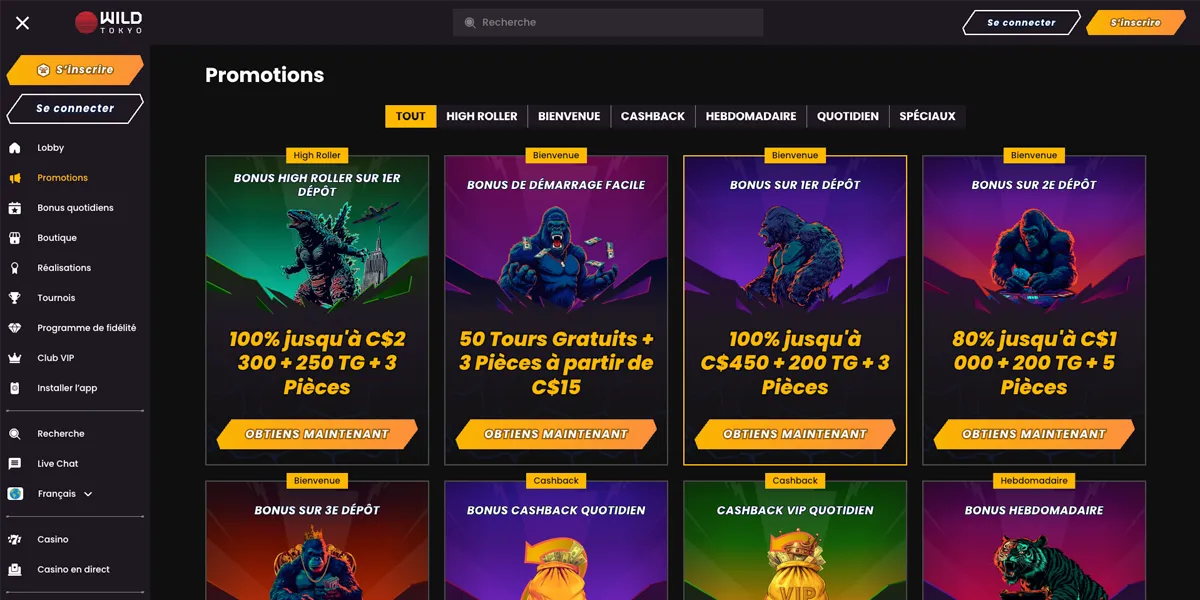 Wild Tokyo Casino - Offre de bienvenue exclusive